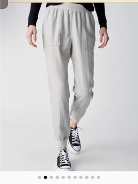 Faherty Women's Large Grey Linen Blend Arlie Day Pant Jogger With Pockets